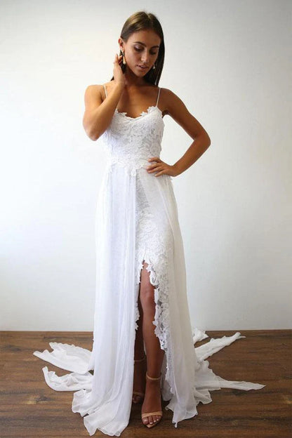 Sexy Spaghetti Straps White Long Beach Wedding Dress