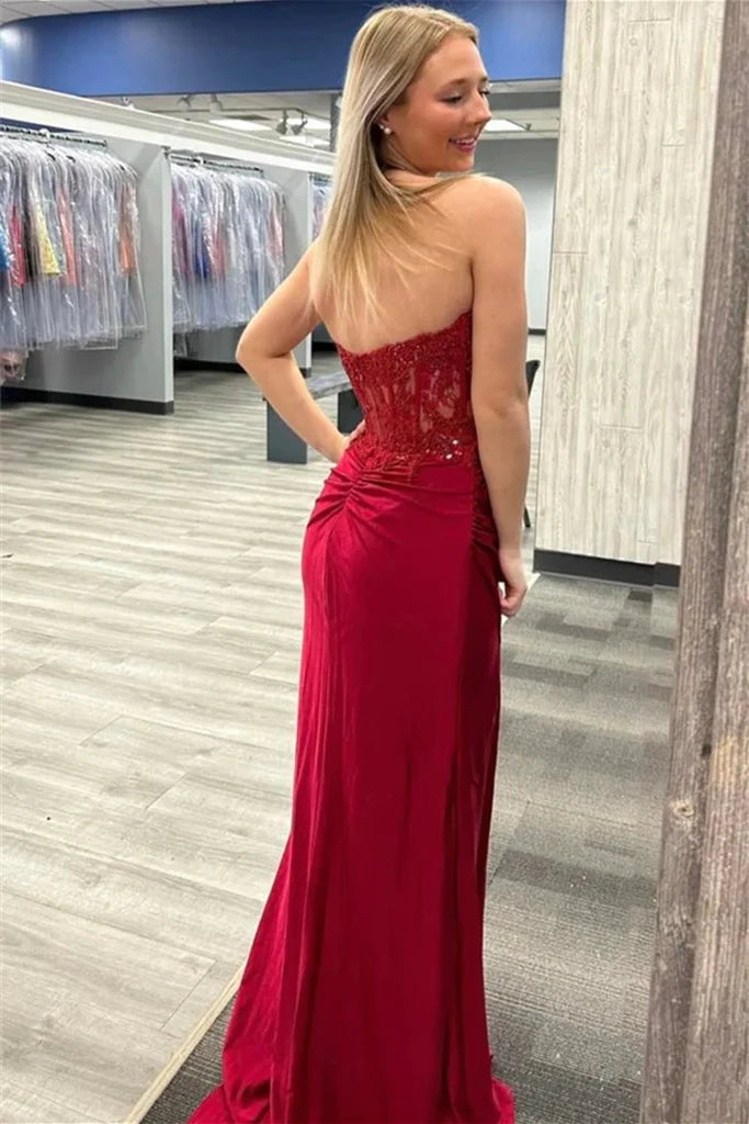 Strapless Mermaid Appliques StraplessProm Dress with Slit