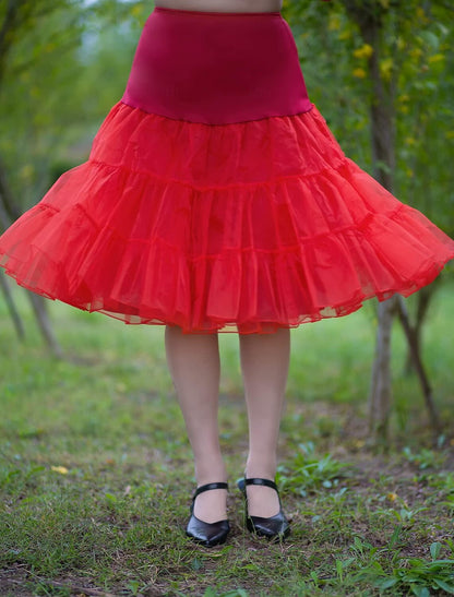 Girl Under Skirt Petticoat Hoop Skirt Half Slip Knee Length Solid Colored Petticoat