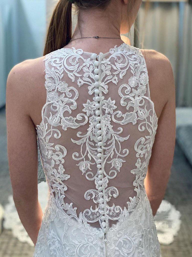 Mermaid Lace Wedding Gown With Semi-Cathedral Train Racer Back Wedding Dress