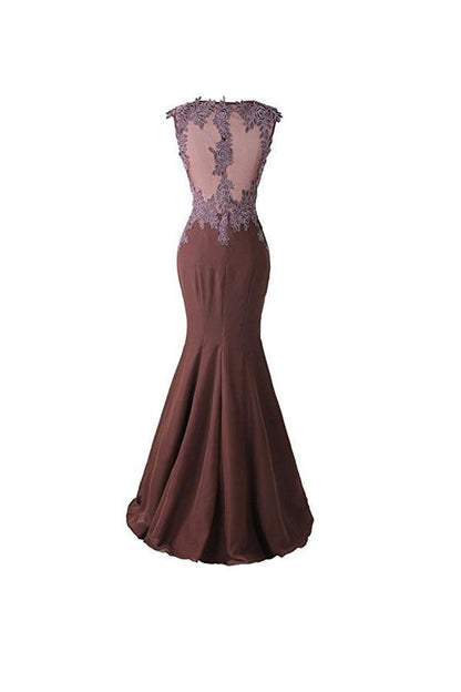 Mermaid Prom Dress Lace Appliques Sheer Back Bridesmaid Dress