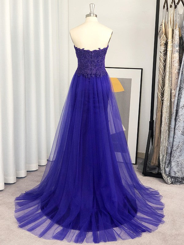 Trumpet/Mermaid Tulle Applique Strapless Sleeveless Sweep/Brush Train Party Dresses Formal Dresses