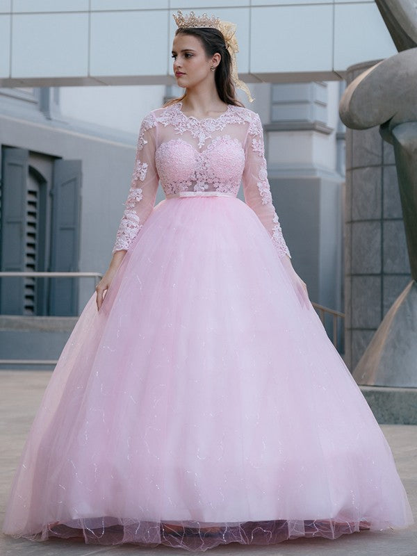 Ball Gown Tulle Scoop Lace Long Sleeves Sweep/Brush Train Party Dresses Formal Dresses