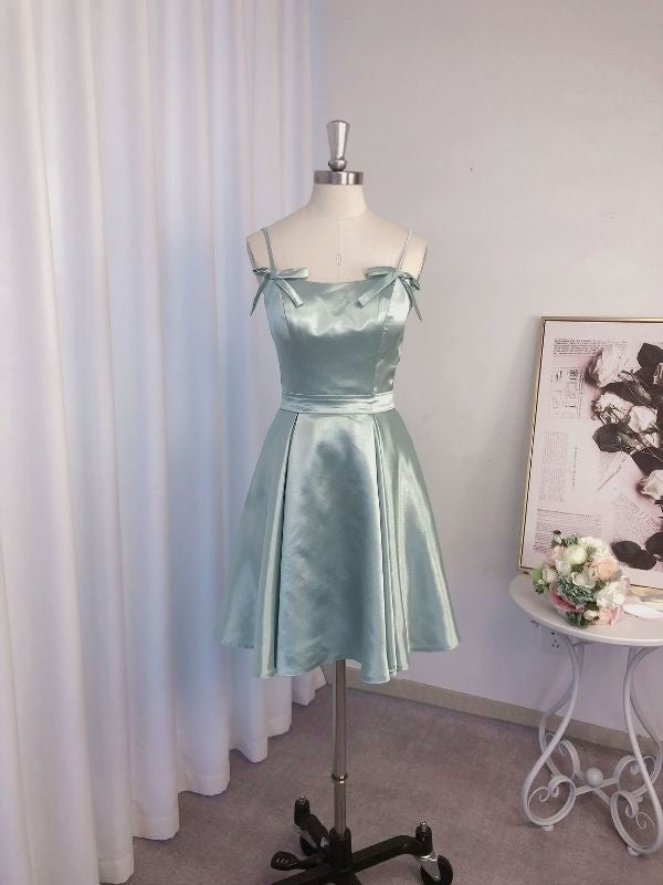 A-Line/Princess Ruffles Woven Satin Straps Sleeveless Short/Mini Cocktail Dresses