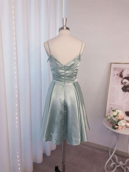 A-Line/Princess Ruffles Woven Satin Straps Sleeveless Short/Mini Cocktail Dresses