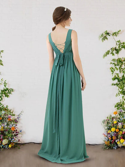 A-Line Bridesmaid Dress V Neck Sleeveless Sexy Sweep / Brush Train Chiffon with Pleats