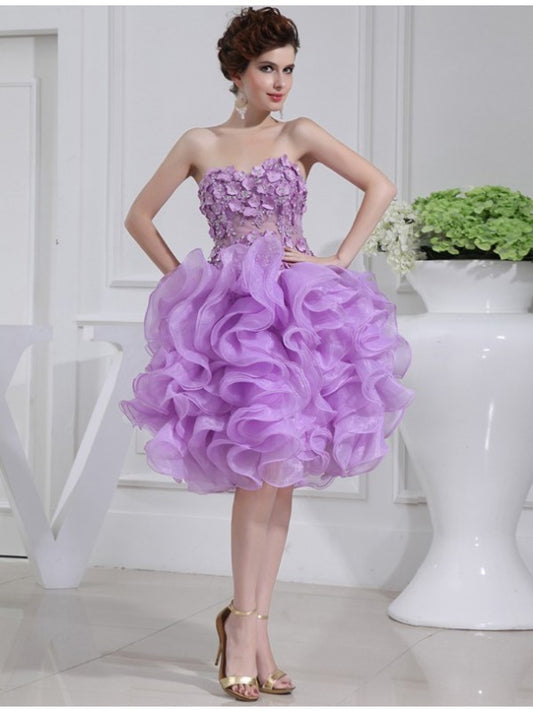 A-Line/Princess Beading Sweetheart Sleeveless Short Organza Layers Cocktail Dresses