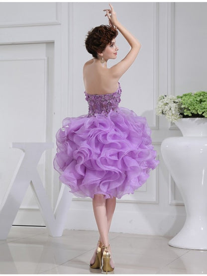 A-Line/Princess Beading Sweetheart Sleeveless Short Organza Layers Cocktail Dresses