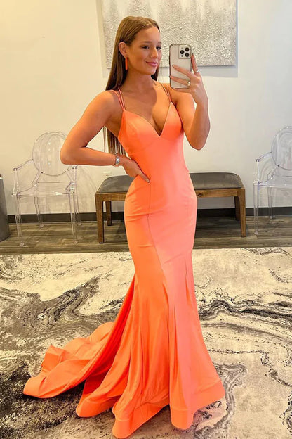 Mermaid Orange Tight Long Prom Dress Formal Gown