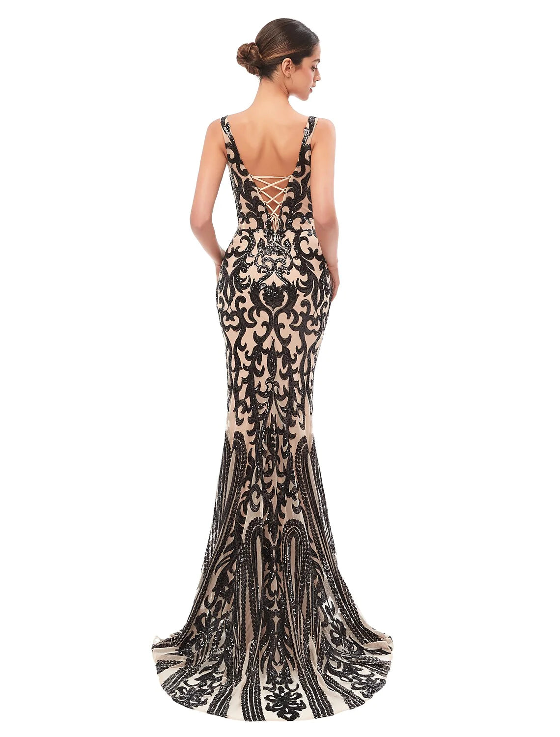 Mermaid / Trumpet Evening Gown Celebrity Style Dress Prom Court Train Sleeveless V Neck Tulle with Sequin