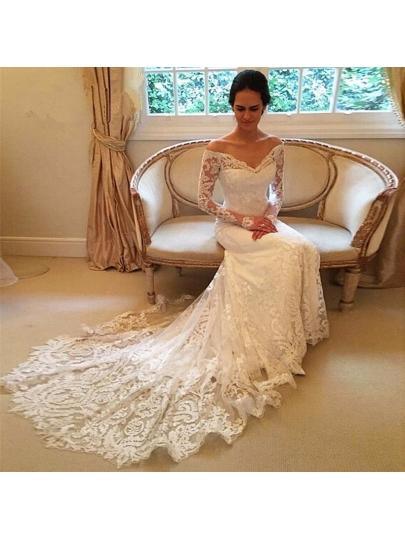 Off the Shoulder Long Sleeves Lace Wedding Dress Bridal Gown