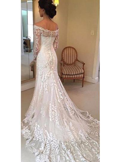 Off the Shoulder Long Sleeves Lace Wedding Dress Bridal Gown