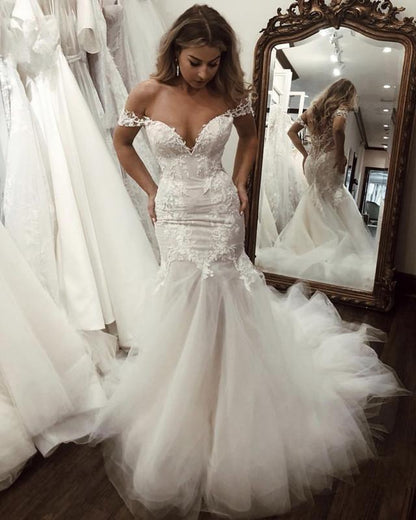 Off The Shoulder Mermaid Wedding Dresses Bridal Gown