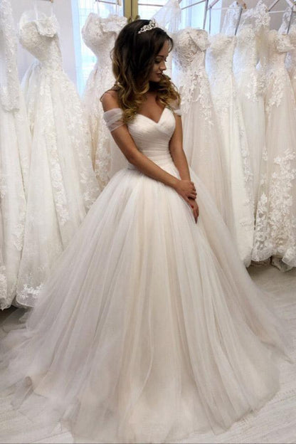 Off The Shoulder Tulle Sweetheart White Wedding Dresses Bridal Gown