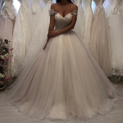 Off The Shoulder Tulle Sweetheart White Wedding Dresses Bridal Gown