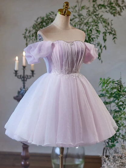 Sweet A-Line Heart-shaped collar Short Tulle Prom Dress Fresh lovely Homecoming Dress