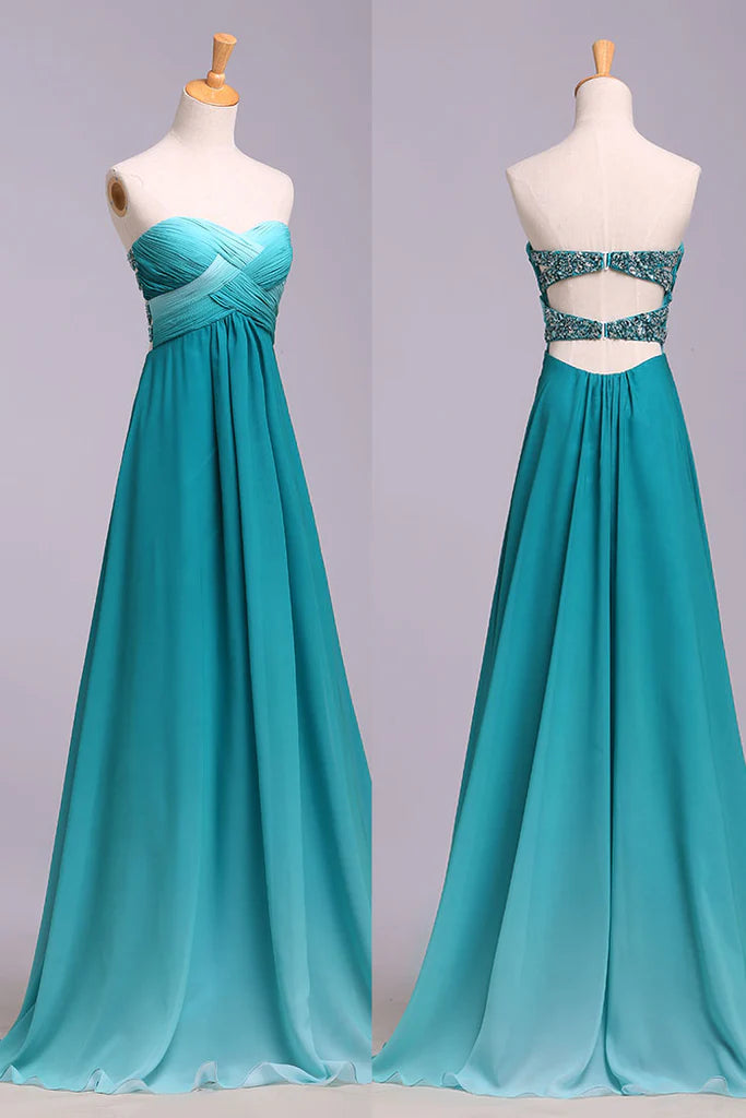 A-Line Strapless  Long Chiffon Sequins Bridesmaid Dresses Formal Dresses