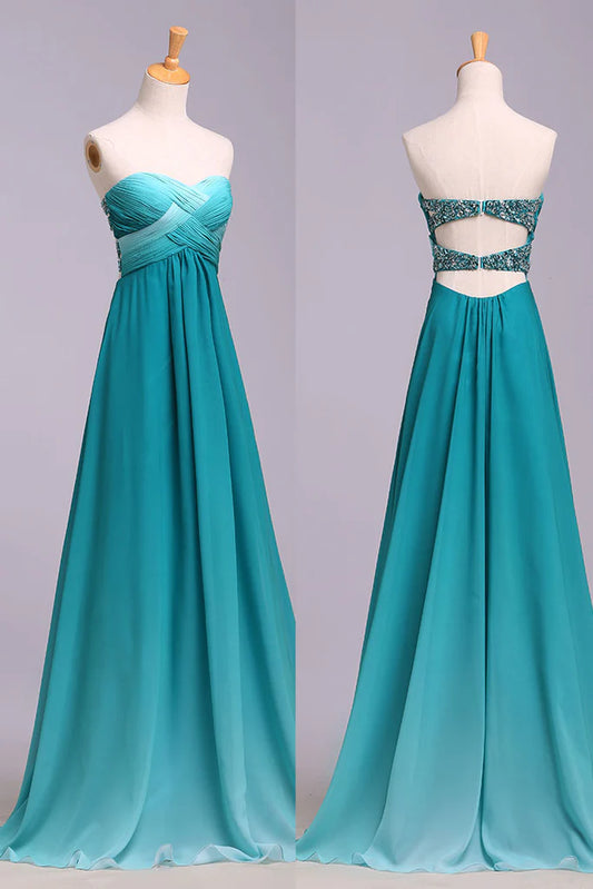 A-Line Strapless  Long Chiffon Sequins Bridesmaid Dresses Formal Dresses