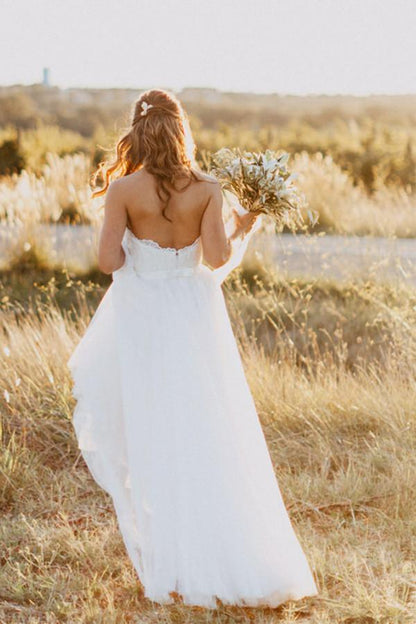 Sweetheart Floor-Length Ivory Wedding Dress with Lace