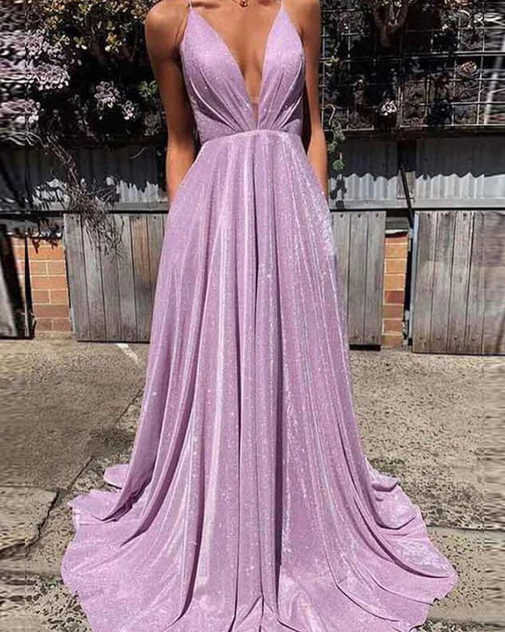 A-Line  V-Neck Backless Prom Gown