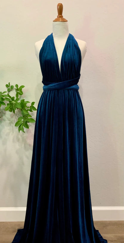 Autumn winter customized version formal long velvet dress wrap dress velvet wrinkle elegant bridesmaid dress