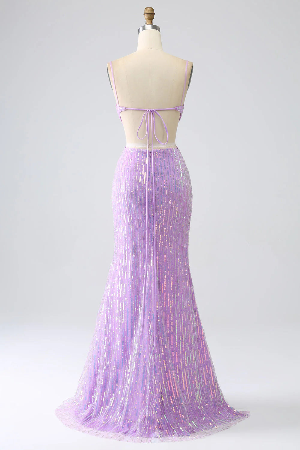Sparkly Purple V-Neck Mermaid Sequins Spaghetti Straps Backless Prom Dress
