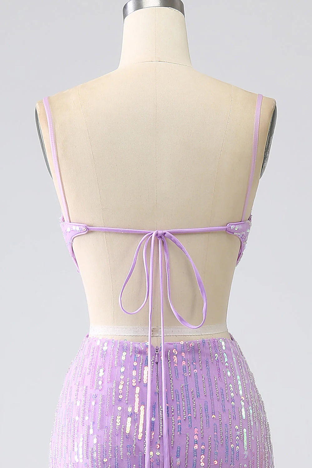Sparkly Purple V-Neck Mermaid Sequins Spaghetti Straps Backless Prom Dress