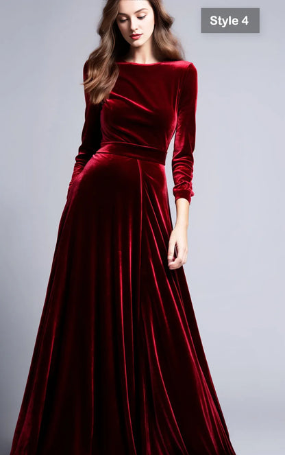 Refined Vintage Velvet Dress Autumn Winter Customized version Simple Elegance Bridesmaid Gown