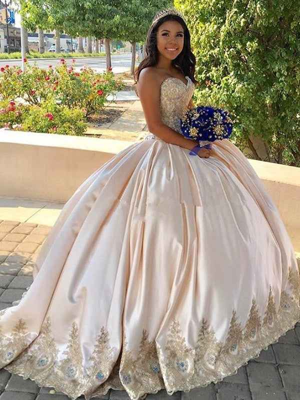 Ball Gown Beading Sweetheart Sweep/Brush Train Satin Sleeveless Dresses