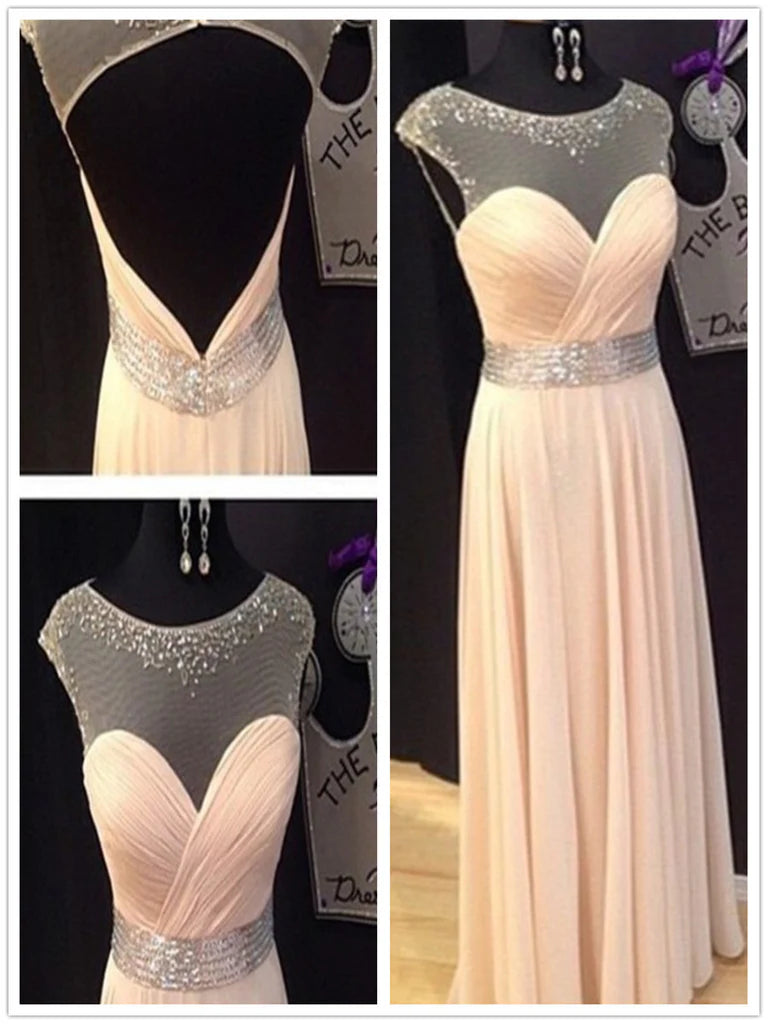 A Line Scoop Neck Floor Length Long Prom Dresses Formal/Bridesmaid Dress With Sequins