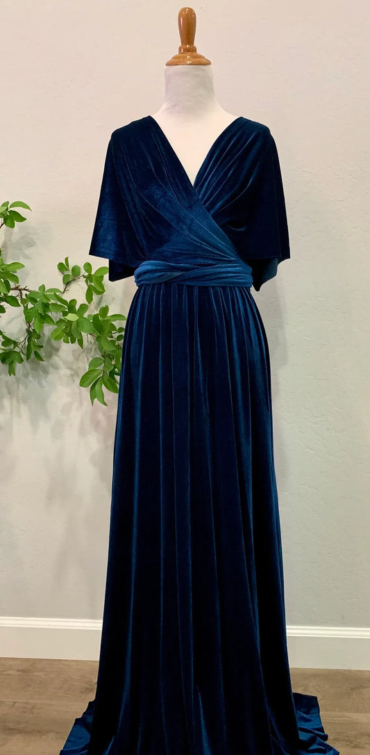 Autumn winter customized version formal long velvet dress wrap dress velvet wrinkle elegant bridesmaid dress