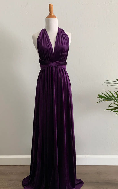 Customized version Autumn Winter Velvet long dress wrap dress wrinkle fantastic Unique velvet bridesmaid dress