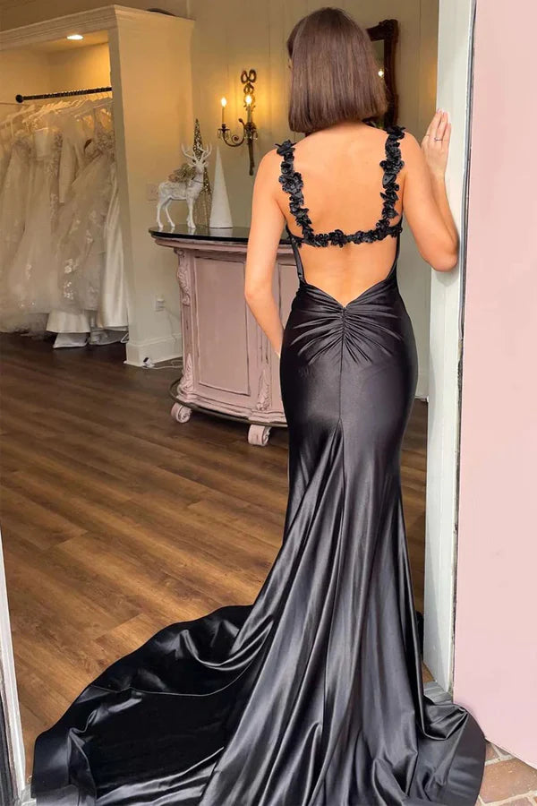Straps Floral Mermaid Long Prom Dress Formal Dress