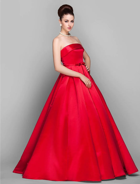 Ball Gown Elegant Dress Quinceanera Floor Length Sleeveless Strapless Satin with Bow(s)