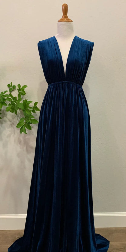 Autumn winter customized version formal long velvet dress wrap dress velvet wrinkle elegant bridesmaid dress