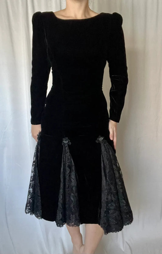 Bodycon Vintage Velvet Dress Splicing Lace V Neck Long Sleeves Formal Wear Dresses Wedding Guest Dress Evening Dress