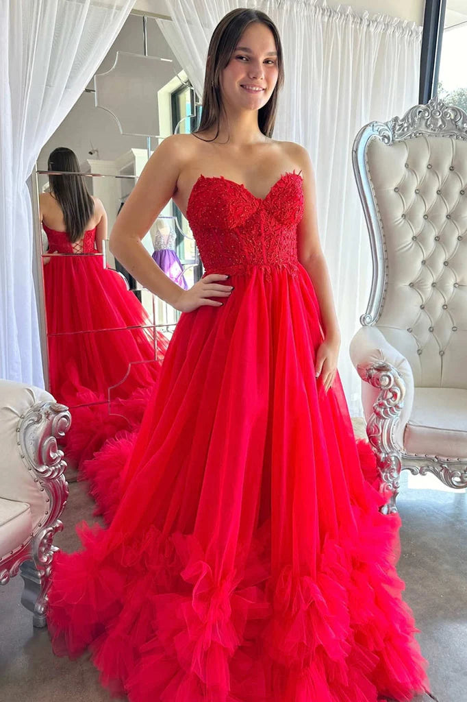 Sweetheart Corset Ruffle Prom Dress Formal Gown