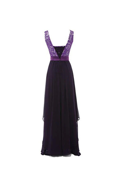 Round Neck Lace Sleeveless Long Prom  Bridesmaid Dress