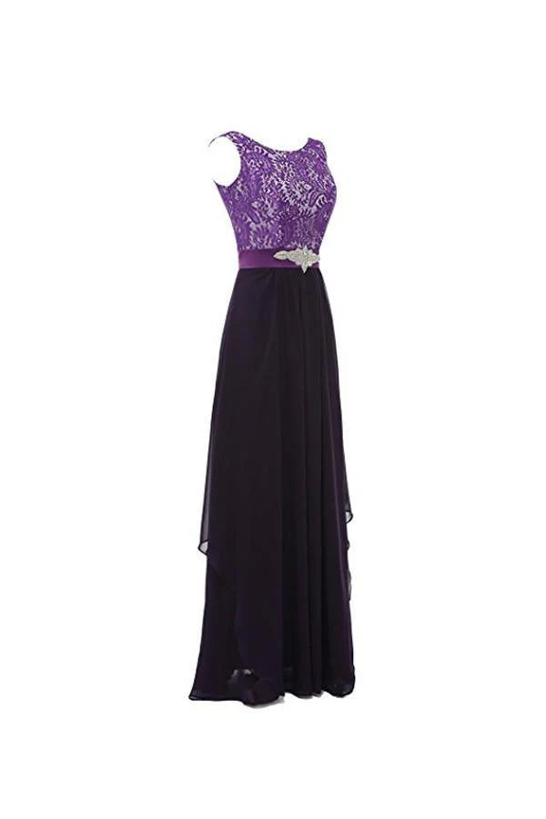 Round Neck Lace Sleeveless Long Prom  Bridesmaid Dress