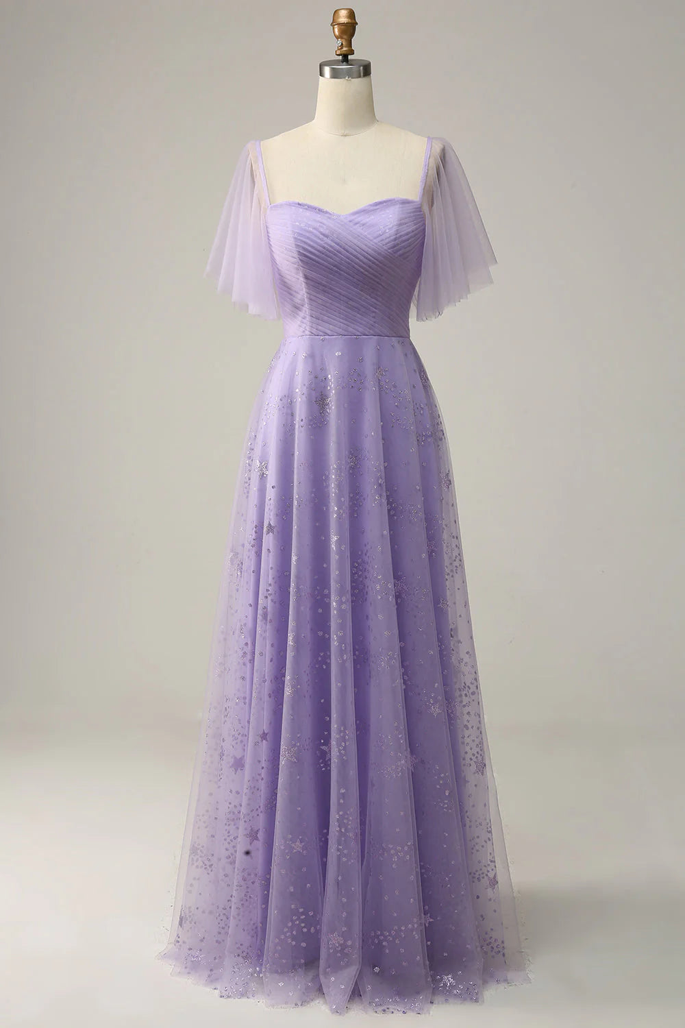 Off-the-Shoulder Lavender Lace-Up Back Prom Dress with Ruffles