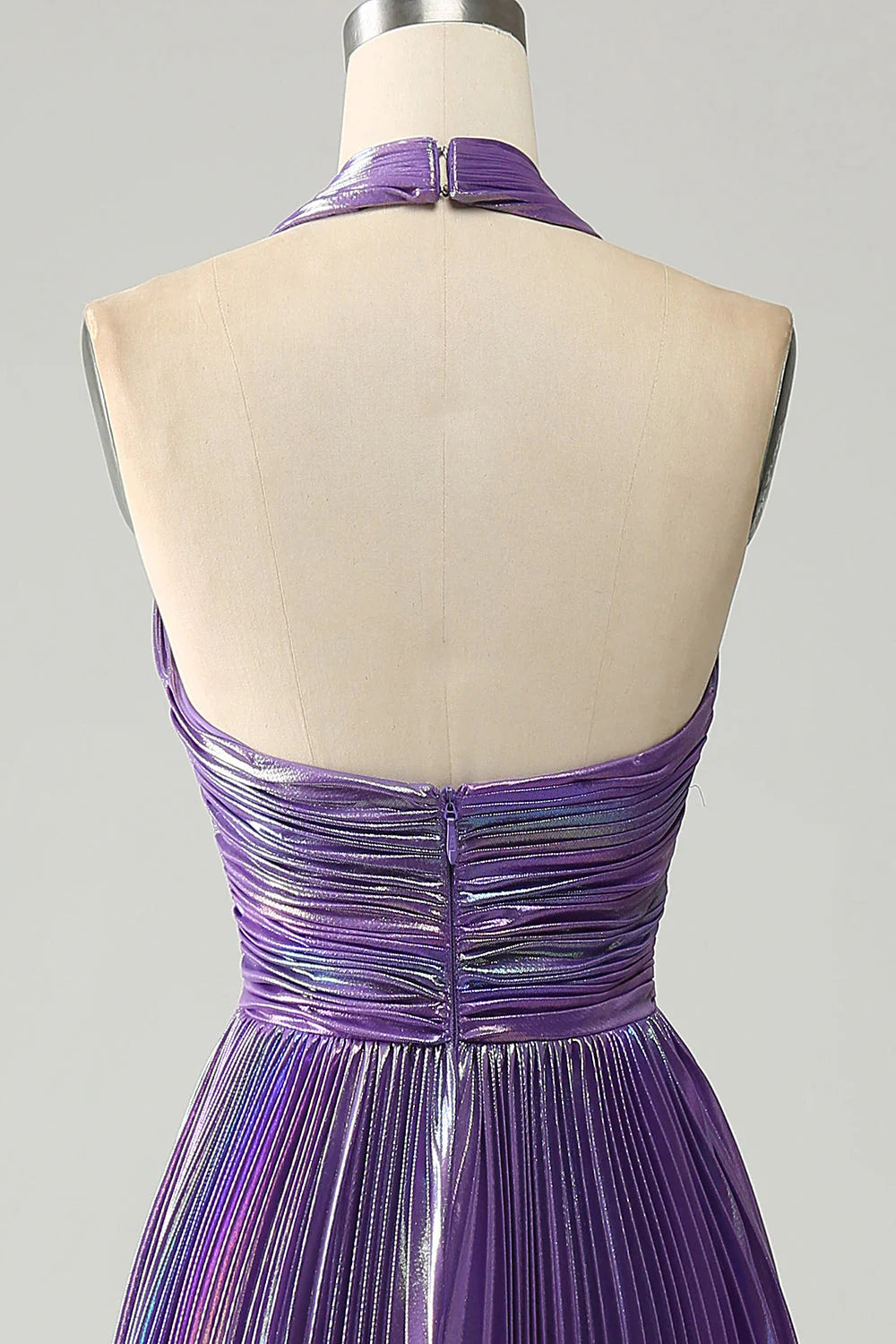 Sparkly Purple Halter A Line Backless Prom Dress with Pleated ﻿
