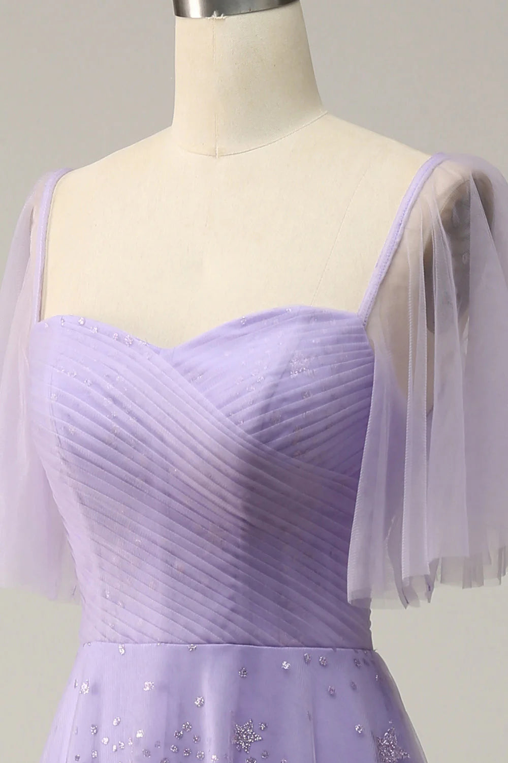 Off-the-Shoulder Lavender Lace-Up Back Prom Dress with Ruffles