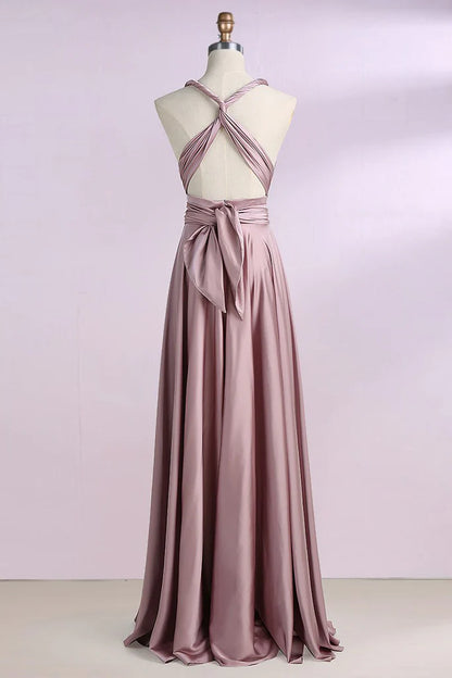 A-Line Multi Dressing Methods Bridesmaid Dress Off Shoulder Sleeveless  Floor Length  Formal Dresses