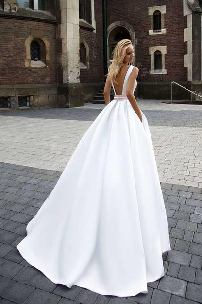 On Sale Princess Simple A-line Satin Ivory Wedding Dresses