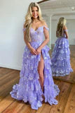 Princess Lace Tiered Stunning  Prom Dress With Lace Ruffles