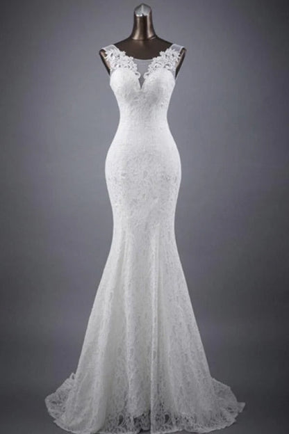 Scoop Neck Appliques Lace Trumpet/Mermaid Wedding Dress