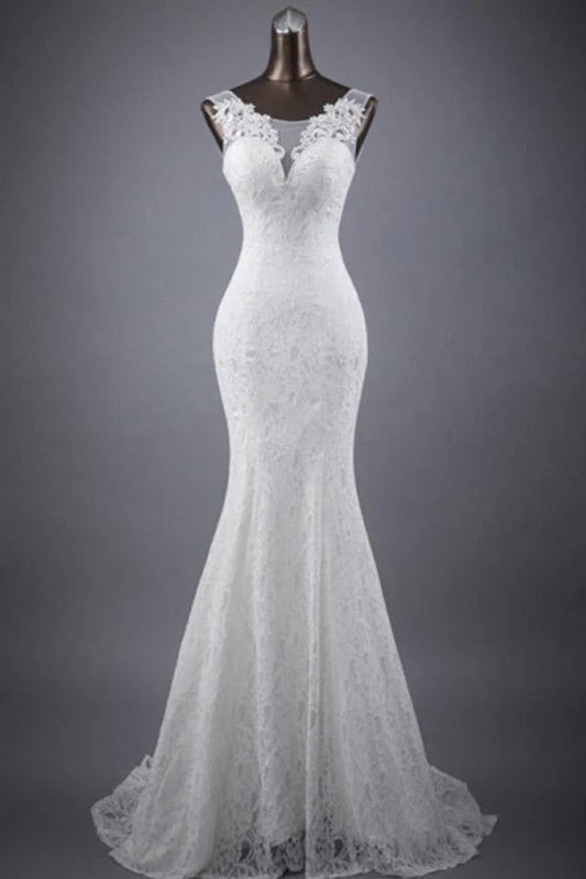 Scoop Neck Appliques Lace Trumpet/Mermaid Wedding Dress