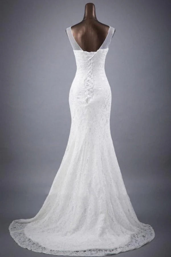 Scoop Neck Appliques Lace Trumpet/Mermaid Wedding Dress