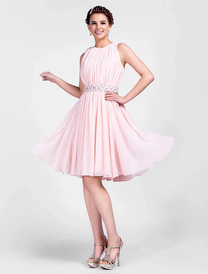 Ball Gown Cute Homecoming Cocktail Party Sleeveless Knee Length Chiffon with Beading Draping