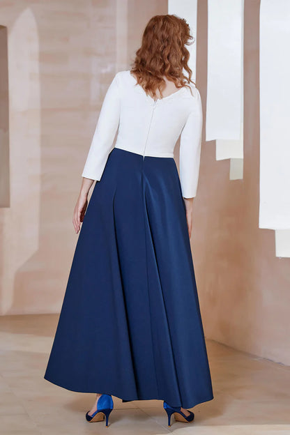 Fall November December Wedding Guest Dress Mother of the Groom / Bride Dresses A-Line Modest Scoop Tea-Length Dress